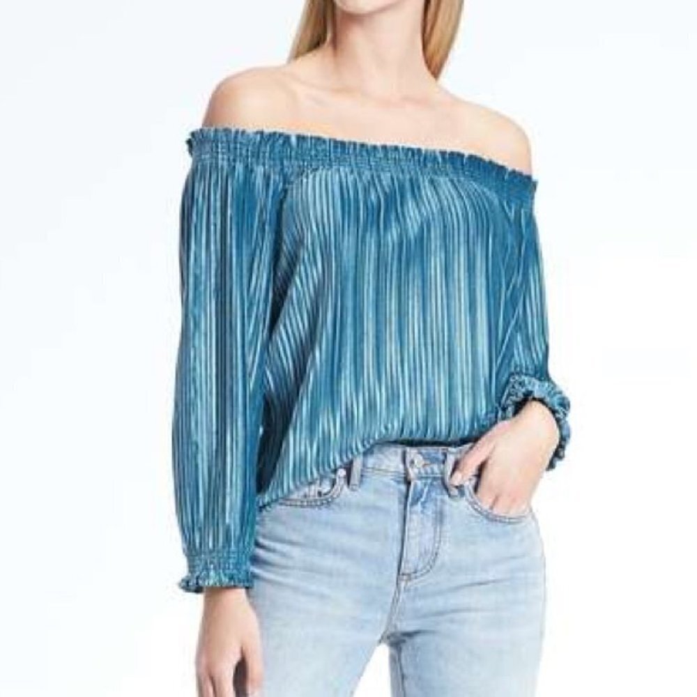 Banana Republic Velvet Off The Shoulder Top Blue